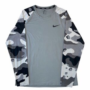 Nike Pro Dri-Fit Men’s Long Sleeve Fitted Training Shirt Grey Camoflauge Size XL